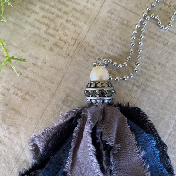 Blue Rag Ball Chain Necklace - Picture 3 of 3